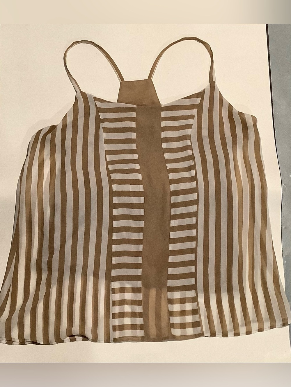 New York & Company Brown and Cream Striped Spaghetti Strap Tank